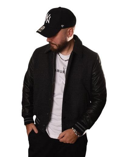 Veste Teddy Cuir LC8705 GRIS/NOIR - Cashville